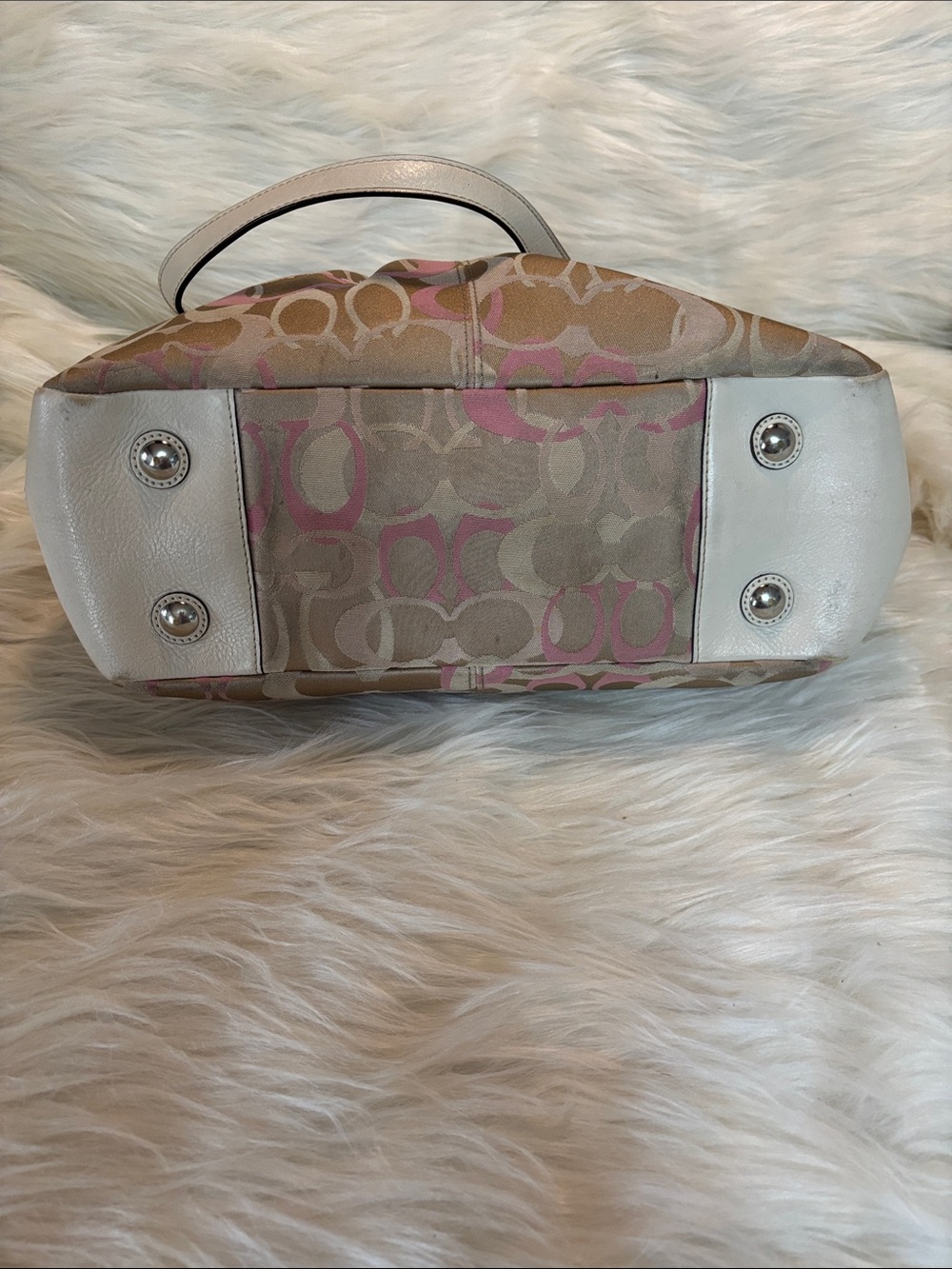 Coach Signature Canvas Tote in Pink and Beige with White Trim 2009 - Picture 8 of 9